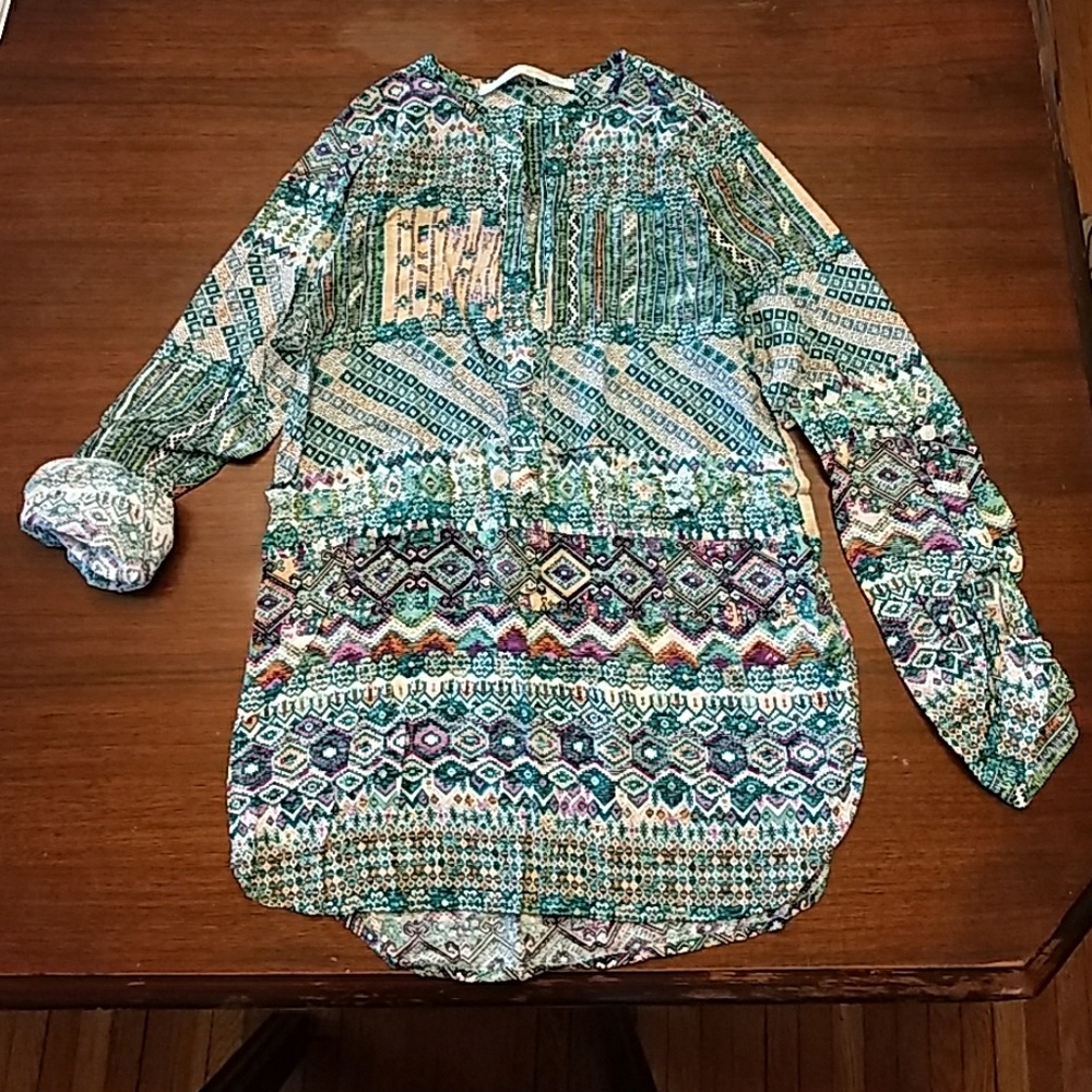 Teal Geometric Print Top